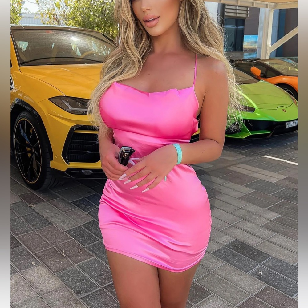 Take Me Higher Pink Satin Mini Dress- Never Worn